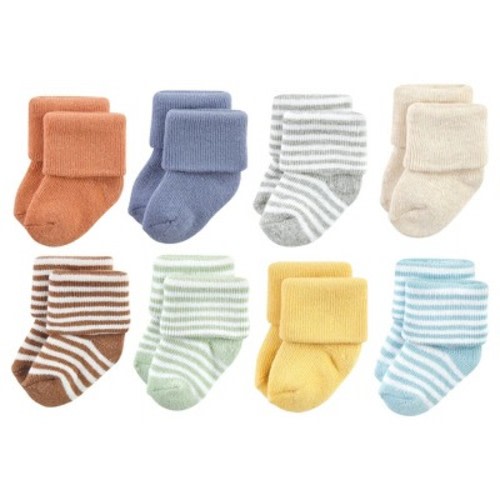 Hudson Baby Basics Infant Baby Cozy Terry Socks 8-Pack, Gentle Earth Hues, 0-6 Months