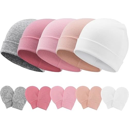 Baby Hats and Mittens Set Toddler Cotton Beanie Infant Cap No Scratch Gloves Newborn Hospital Hats