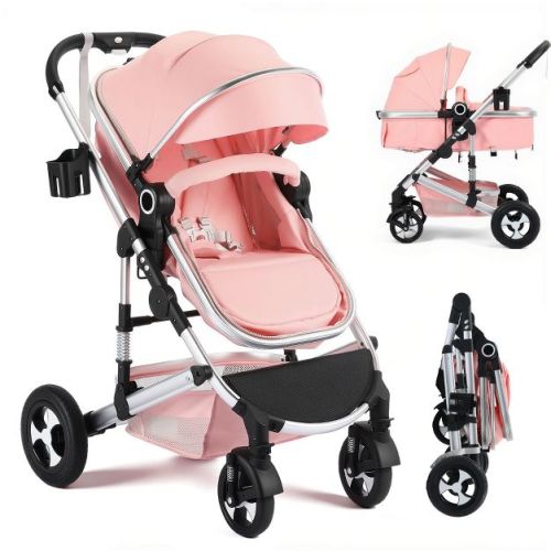 TODECARE 2-in-1 Convertible Baby Stroller with Reversible Seat, Adjustable Canopy and Storage, Pink