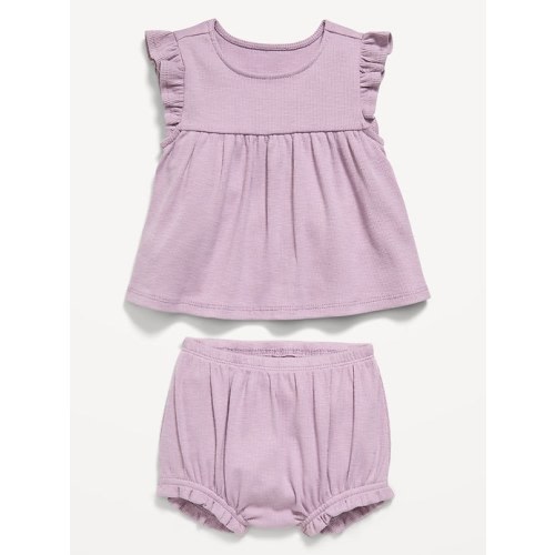 Ribbed Flutter-Sleeve Top and Shorts Set for Baby