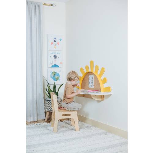Sunshine Wall-Mounted Kids Table, Preschool set - Desk and Chair, Montessori Furniture, Boho style nursery, Toddler playroom,Mirror for Baby