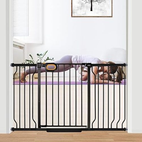 owlie Gate for Baby Indoor 29-57'' Wide, Adjustable Safety Gate for Stairs No Drilling Baby Gate with Door Pet Pressure Mount Gate for Kids Dogs Extension Kit Stairway Doorway Black (30.5'' Tall)