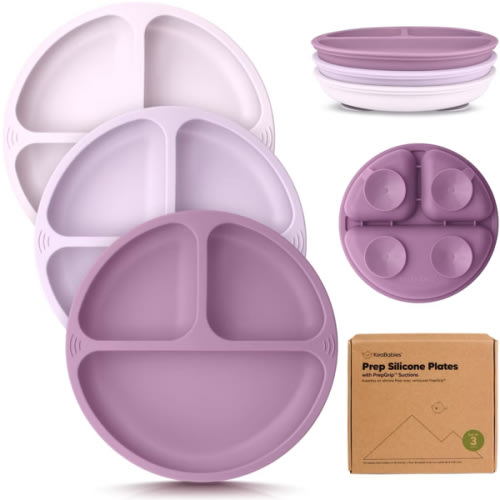 3-Pack Prep Suction Plates for Baby, 100% Silicone Toddler Plates, BPA-Free Divided Baby Plates with Suction (Amethyst)