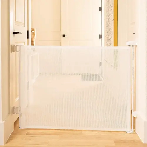Cumbor Baby Gate Retractable Gates for Stairs, Mesh Dog Gate for The House, Wide Pet Gate 33" Tall, Extends to 55" Wide, Long Child Safety Gates for Doorways, Hallways, Cat Gate Indoor/Outdoor(White)