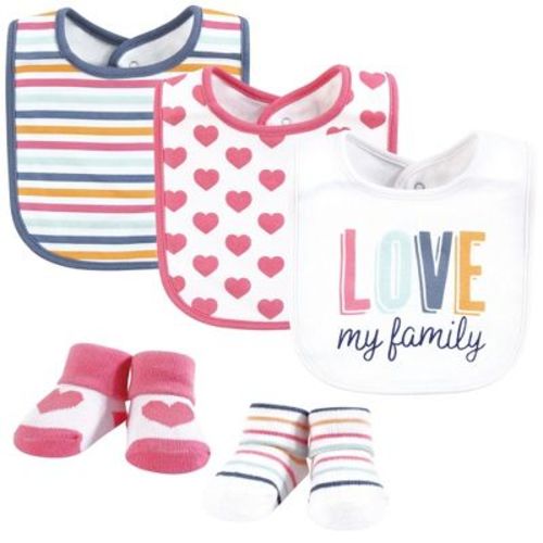 Hudson Baby Infant Girl Cotton Bib and Sock Set, Love Family, One Size