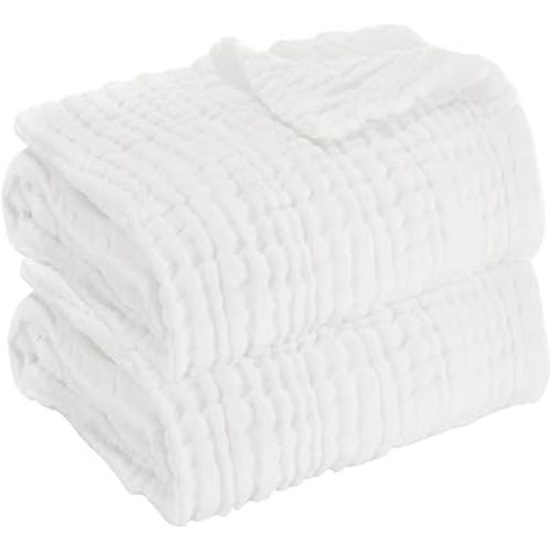 Muslin Baby Blanket 6-Layer 43"x43", 2-Pack(White)