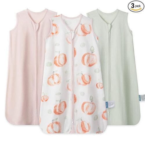 TILLYOU Baby Sleep Sack 0-6 Months 0.5 Tog Cotton Wearable Blanket for Baby, 3 Pack Infant Sleeping Sack with 2-Way Zipper, Pink Peach