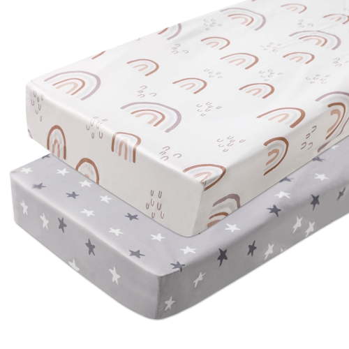 Gllquen Baby Pack N Play Sheets for Toddler Boys Girls Fitted Quilted Playard Sheet 38" x 26", Star & Rainbow