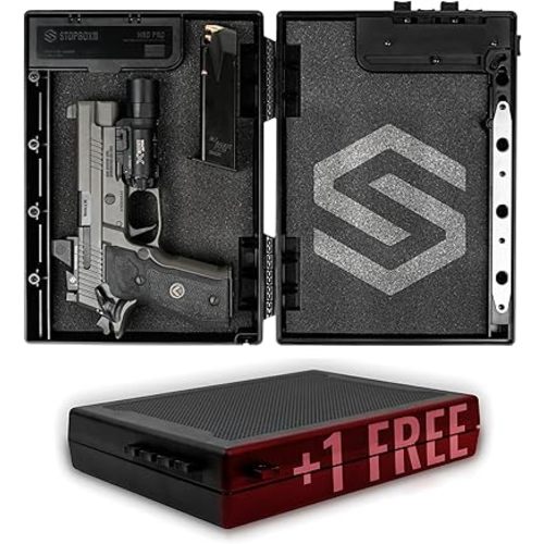 STOPBOX PRO Gun Safe Alternative for Handgun Storage, Instant Access Portable Gun Case, TSA Compliant Lock Box for Car, Travel or Home Safe Box, Quick Access Pistol | Black - 2PK (Full-Size Only)