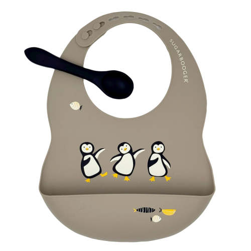 Fresh & Messy Silicone Bib & Spoon Set | Penguin