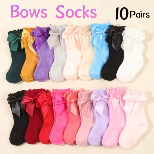 10 pairs baby solid color decorative bows calf socks - Temu