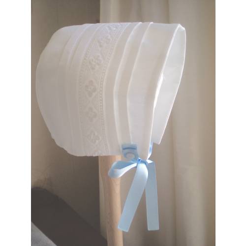 White or Ivory Irish Linen Bonnet. Christening Baby boy Bonnet.