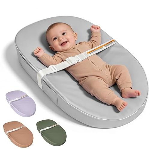 Baby Changing Pad Waterproof Vegan Leather Wipeable | Diaper Changing Pad with Safety Strap Non-Slip Changing Mat for Dresser & Table