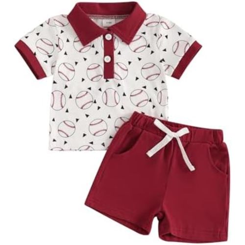 Toddler Baby Boy Baseball Outfit Short Sleeve Polo T Shirts Top and Baseball Shorts Set 2Pcs Summer Clothes