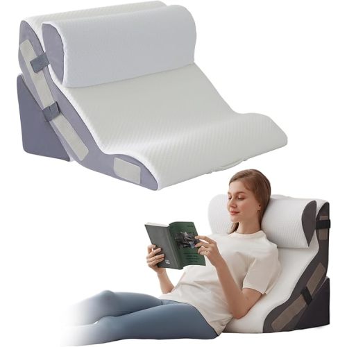 3PCS Wedge Pillow Set for After Surgery, Back Pillow for Bed Sitting up, 10-in-1 Foam Wedge Pillow for Acid Reflux & Back Pain Relief, Post Surgery Pillow for GERD & Snoring, White