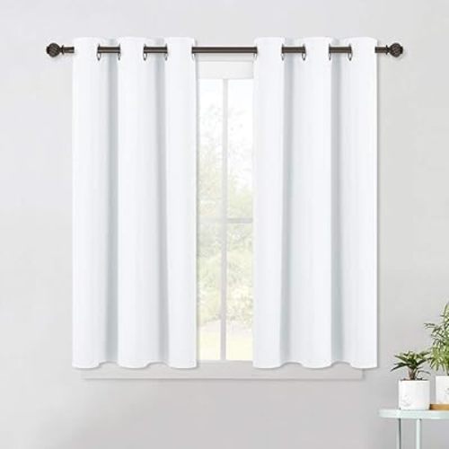 NICETOWN Window Draperies Curtains Panels - Blocking Out 50% Sunlight Curtains, Grommet Top Small Window Drapes for Bedroom (2 Panels, 42 by 45, White)