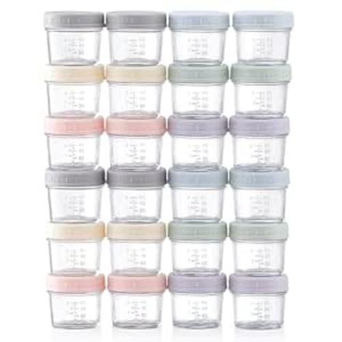 VITEVER 24-Pack Glass Baby Food Storage Containers - 4 oz Baby Food Storage Jars With Lids, Baby Food Maker, Microwave, Dishwasher & Freezer Safe
