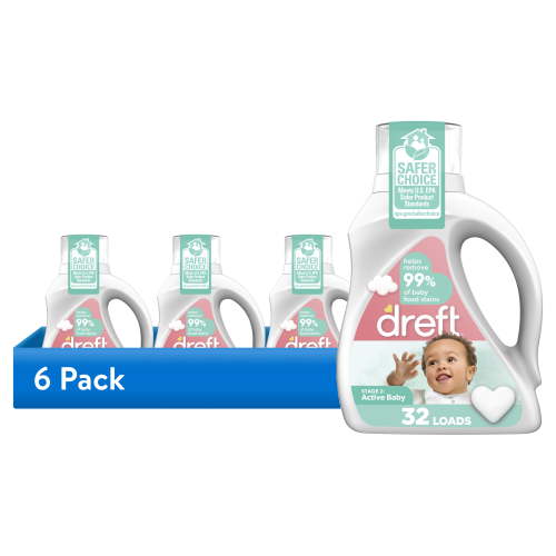 (6 pack) Dreft Active Baby Liquid Laundry Detergent, Sensitive Skin, Hypoallergenic, 32 Loads, 46 fl oz