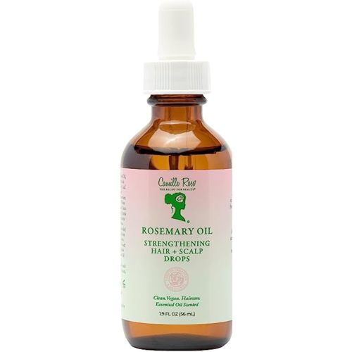 Camille Rose Rosemary Oil Strengthening Hair + Scalp Drops – Castor, Peppermint & Tea Tree Oil Blend for Strength & Resilience, Dry Scalp Treatment, Split Ends, 1.9 Fl Oz