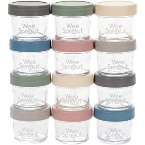 WeeSprout Glass Baby Food Storage Jars - 12 Set, 4 oz Baby Food Jars with Lids, Freezer Storage, Reusable Small Glass Baby Food Containers, Microwave & Dishwasher Friendly, for Infants & Babies