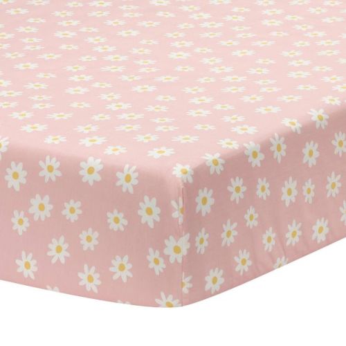 Lambs & Ivy Daisy Dreams Breathable 100% Cotton Baby Fitted Crib/Toddler Sheet - Pink