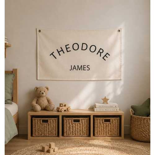 Personalized Canvas Name Banner, Boho Nursery Wall Decor, Modern Baby Room Flag