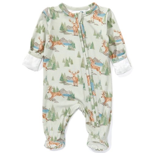 Angel Dear Baby Boys Bamboo Long Sleeve Buck Deer 2-Way Zipper Footie
