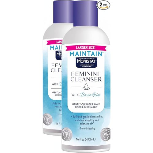 Monistat Boric Acid Feminine Wash, Fragrance-Free Intimate Wash for Women with Gentle pH-Balanced Formula, 16 Fl Oz (Pack of 2)