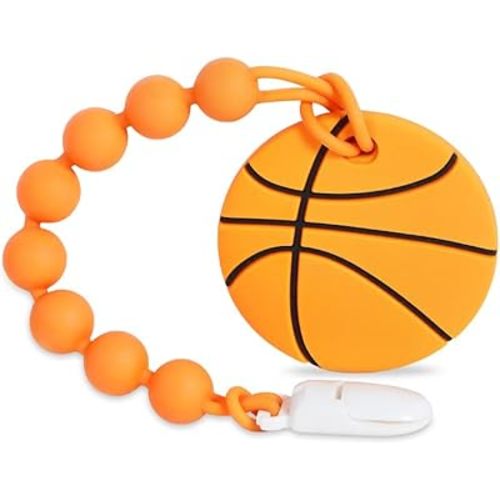 Baby Sports Ball Teething Toys,Food Grade Silicone Teether with One-Piece Pacifier Clip Holder,Shower Gift,Teething Pain Relief for 3 Months+ Boy and Girl,BPA Free,Freezer Safe. (Basketball)