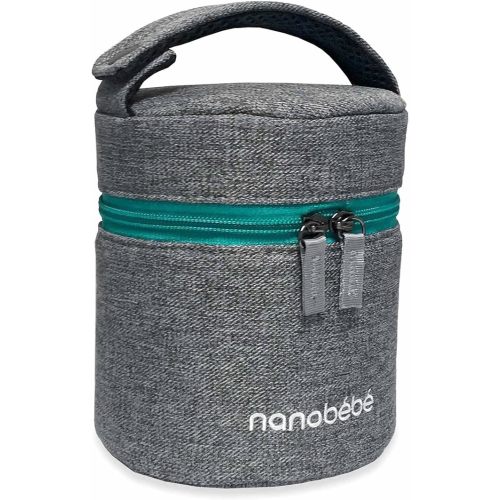 Nanobebe Breastmilk Baby Bottle Deluxe Cooler & Travel Bag with Ice Pack Included. Compact Triple Insulated, Easily attaches to Stroller or Diaper Bag- Grey