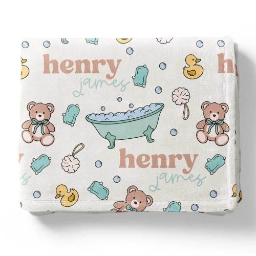 Bathtime Besties Personalized Kids Blanket | Blue