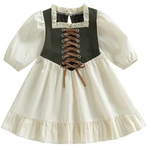 Toddler Little Girl Front Tie Dress Lantern Lace Ruffle Princess Girls Dresses Vintage Clothes Outfit 1-6 Years