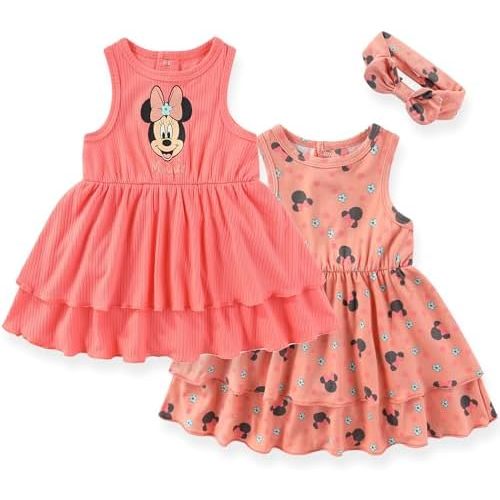 Disney Minnie Mouse Baby Girls 2 Pack Sleeveless Dress with Scrunchie for Infants
