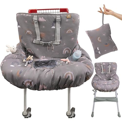 Shopping Cart Cover for Baby Girl & Boy | Water Resistant High Chair Cover w/Phone Pouch & Pocket | Gender Neutral Cart Cover for Babies | Padded Grocery Cart Cover for Baby | (Grey)