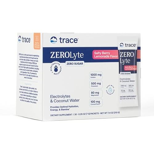 Trace Minerals ZeroLyte Salty Berry Lemonade Flavor - Sugar Free Electrolyte Drink Mix - Supports Hydration, Energy, Stamina - Ancient Sea Salt, Full Spectrum Minerals, Coconut Water - 30 Packets