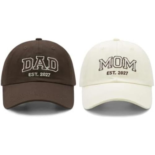 Waldeal Mom and Dad Est 2027 Hats, New Parents Gifts, Matching Adjustable Embroidered Baseball Caps for Couples