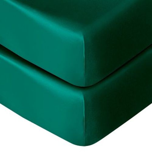 2 Pack Silk Satin Fitted Crib Sheet, Super Soft and Silky Crib Sheet for Boys, Girls, Unisex, 28x52 Inches, Dark Green - NTBAY