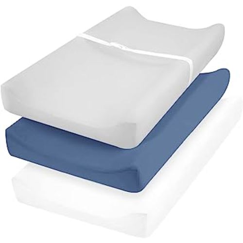 david's Kids 3 Pack Changing Pad Cover Set, Ultra Soft Breathable Cozy Microfiber Diaper Change Table Sheets for Baby Boys Girls Netural, Fit Most Changing Pads, White & Light Grey & Navy Blue