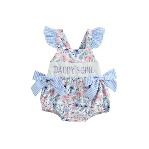 BemeyourBBs Newborn Baby Girl Daddy's Girl Outfits Baby Girl Fathers Day Outfit Romper Fly Sleeve Flower Print Embroidery Letters Front Bow Bodysuit Cute Infant Baby Girl Summer Clothes
