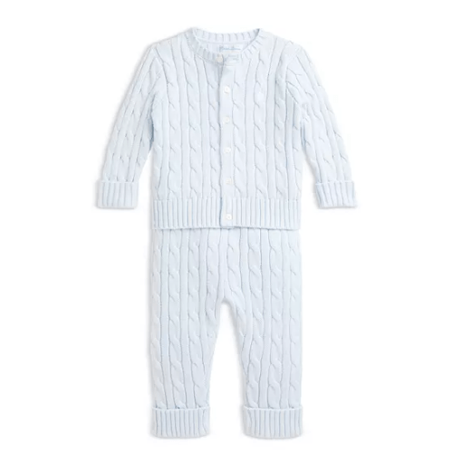 Cable Knit Cotton Cardigan & Pant Set - Baby