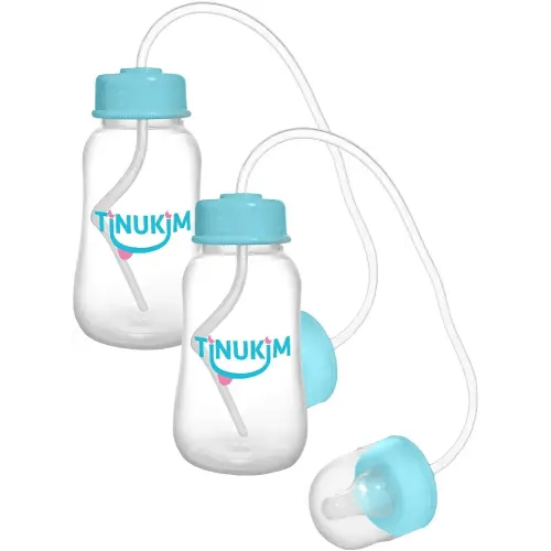 iFeed 4 Ounce Self Feeding Baby Bottle with Tube - Handless Anti-Colic Nursing System, Blue - 2-Pack