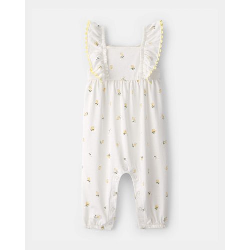 Baby Girl Ruffle-Sleeve Lemon Jumpsuit - Ivory | Carter's
