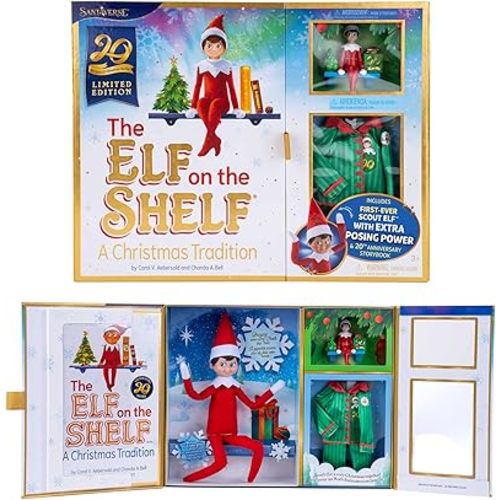 The Elf on the Shelf: A Christmas Tradition Limited 20th Anniversary Edition Box Set - Posable Boy Scout Elf with Blue Eyes, New Edition Storybook and Keepsake with Collectible Pajama Set and Ornament