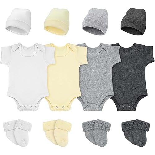 4 Pack Preemie Layette Set Premature Baby Bodysuit Preemie Clothes Hat Bodysuit Socks Set for NICU Newborns