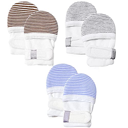 HAPIU Baby No Scratch Mittens Stay On, 100% Cotton Breathable, Adjustable Infant Gloves for Boys Girls, Newborn - 12 M