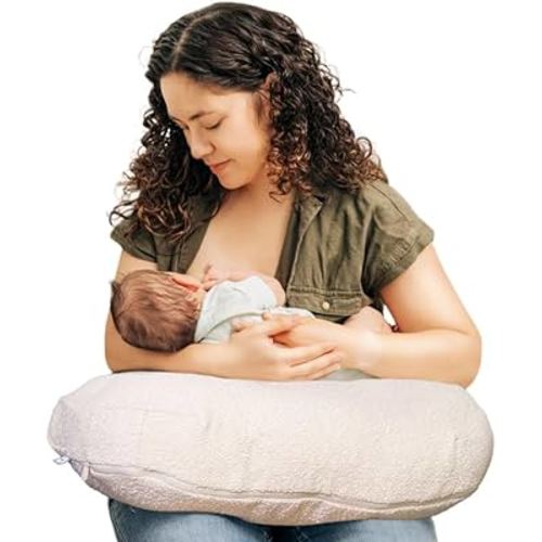 Boppy Nursing Pillow - Ergonomic Bottle & Breastfeeding Pillow with High, Firm, Large Area, Water-Repellent Cushion with Washable Cover; Baby Safety Alliance Verified - Oatmeal Boucle