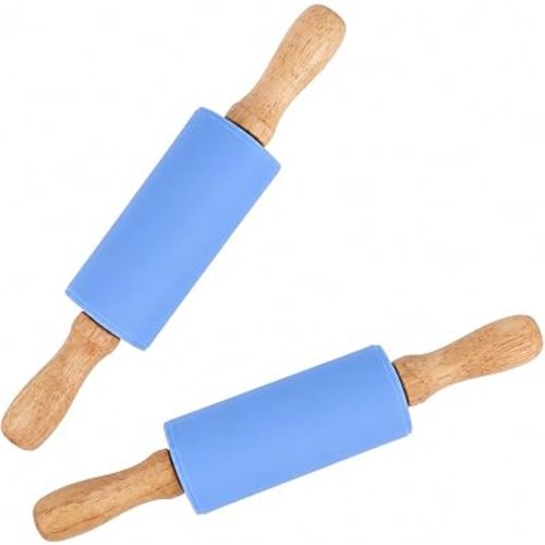 Mini Rolling Pin for Kids 9 Inch, 2 Pack Blue Wooden Handle Non-Stick