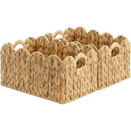 StorageWorks Scalloped Water Hyacinth Baskets, Large Scalloped Baskets