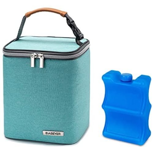 BABEYER Breast Milk Cooler Bag with Ice Pack Fits 4 Baby Bottles Up to 9 Ounce, Baby Bottle Bag for Nursing Mom Daycare-Aqua