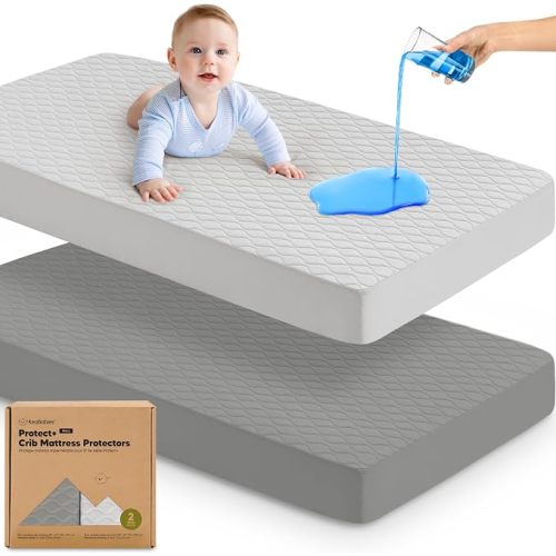 2pk Waterproof Crib Mattress Protector Cover Fitted 52x28 (Soft White/Mavy)